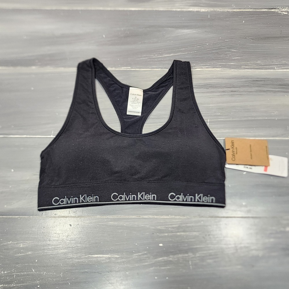 Calvin Klein Unlined Bralette Racerback Wireless Modern Cotton QF7691 MED Black